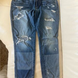 PAIGE Blue Denim Distressed Crop Jeans